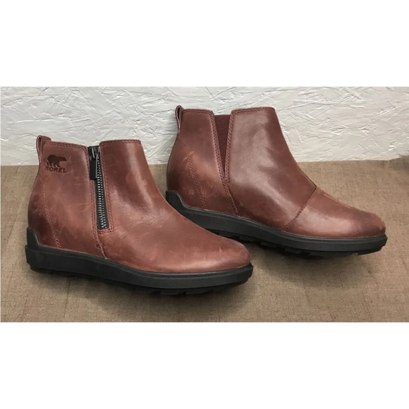 Sorel Shoes - SOREL Evie II Zip Size 8 Spice, Black Waterproof Leather Bootie, 2" Hidden Wedge